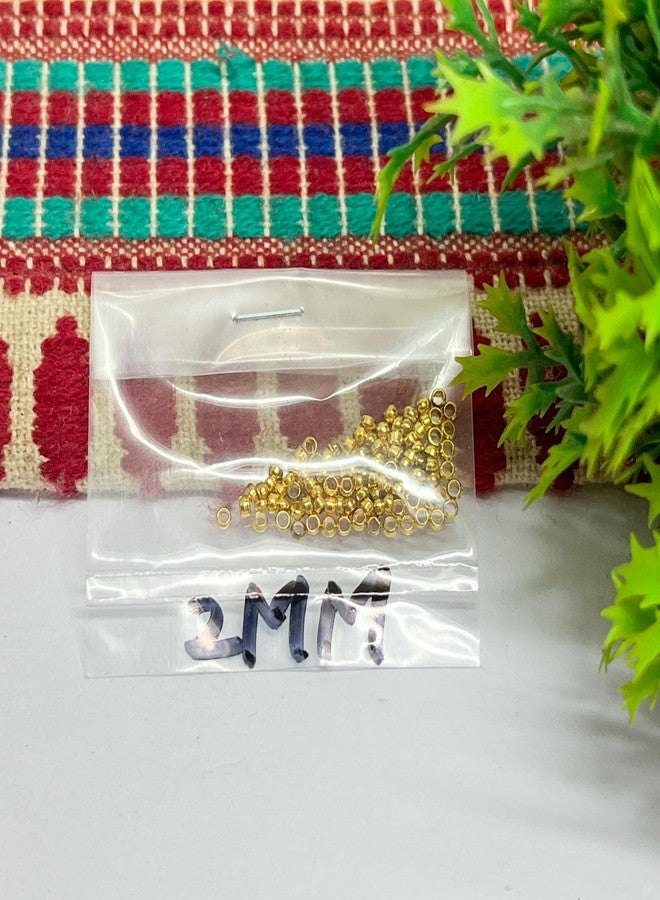 Excellentcrafts 2mm Brass Crimp Beads � Metal Round Spacer Stopper Beads for DIY Jewellery Making (100pcs Pack) (Gold) - Image 5